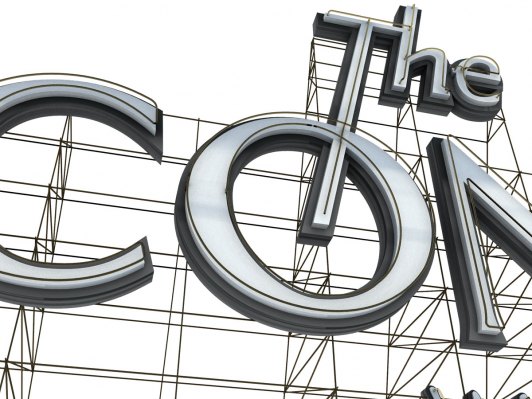 Connie Dial logo sign, 3D render closeup