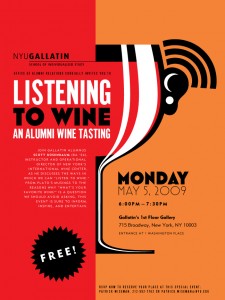 Gallatin Listening to Wine poster, first draft, straight out of Illustrator, and before Devin's Magic