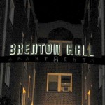 Brenton Hall sign at night
