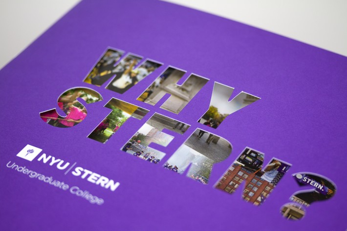 NYU Stern "Why Stern" highlight book, die-cut close-up